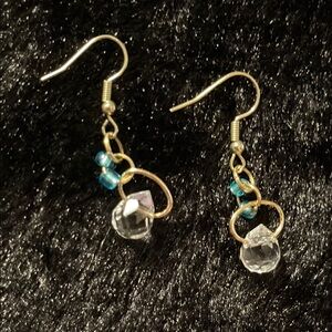 Gold and Blue Beaded and Crystal Earrings